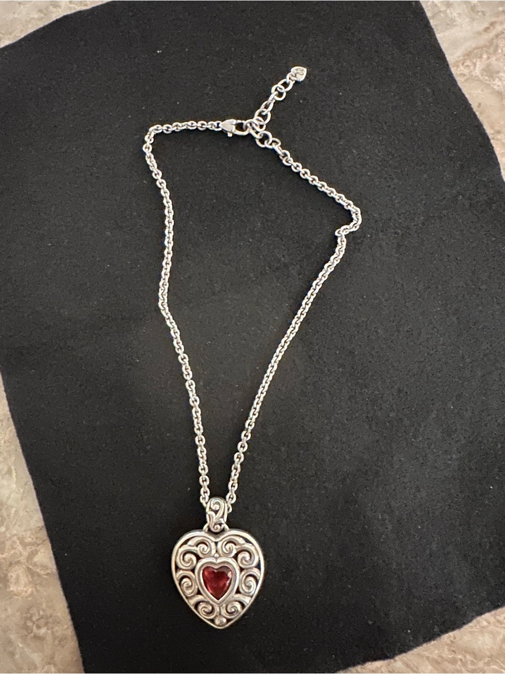 Brighton Silver Heart Necklace with Red Stone
